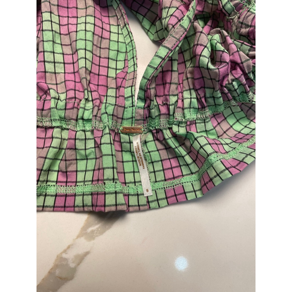 Free People Linus Plaid Short Set S Tie Front Top Festival Boho Colourful - Picture 10 of 10